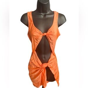 Vibrant Orange Knot-Front Dress/Coverup